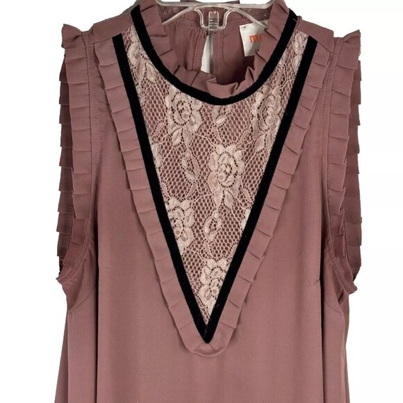 Moon Mauve Black Sleeveless Blouse Lace Insert Semi Sheer Women's Small GUC - Picture 2 of 9